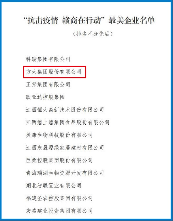 2020.08.12 球王会(中国)官方网站集团荣获“抗击疫情 赣商在行动”最美企业称号